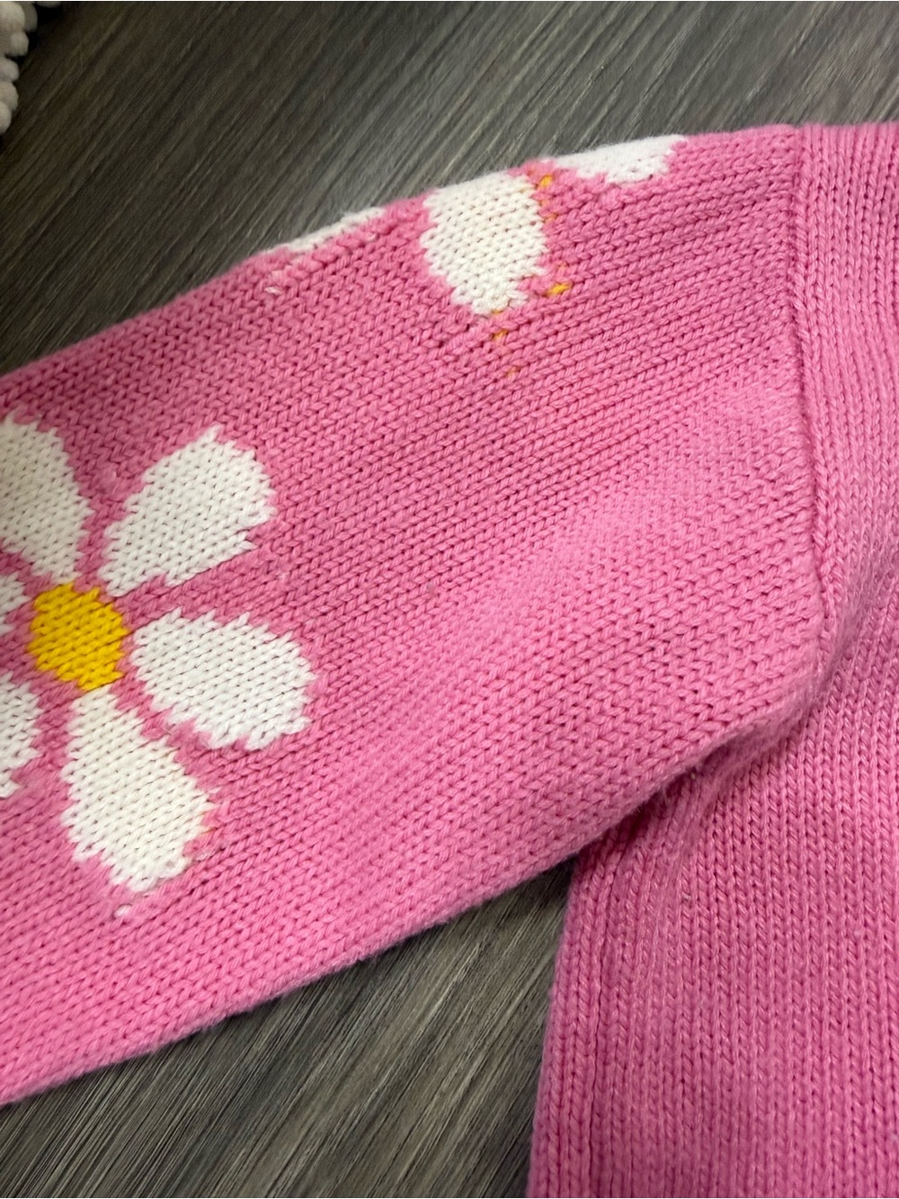 Just Polly Pink Daisy Distressed Fringe Crop Sweater M Y2K Floral Knit Grunge - Picture 11 of 13